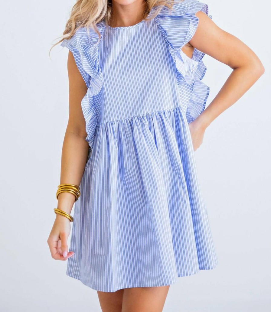 * | Karlie Women Stripe Ruffle Mini Dress In Blue