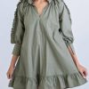 * | Karlie Women Solid Poplin Ruffle Sleeve Dress In Olive