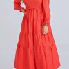 * | Karlie Women Patricia Poplin Smock Tier Maxi Dress In Red