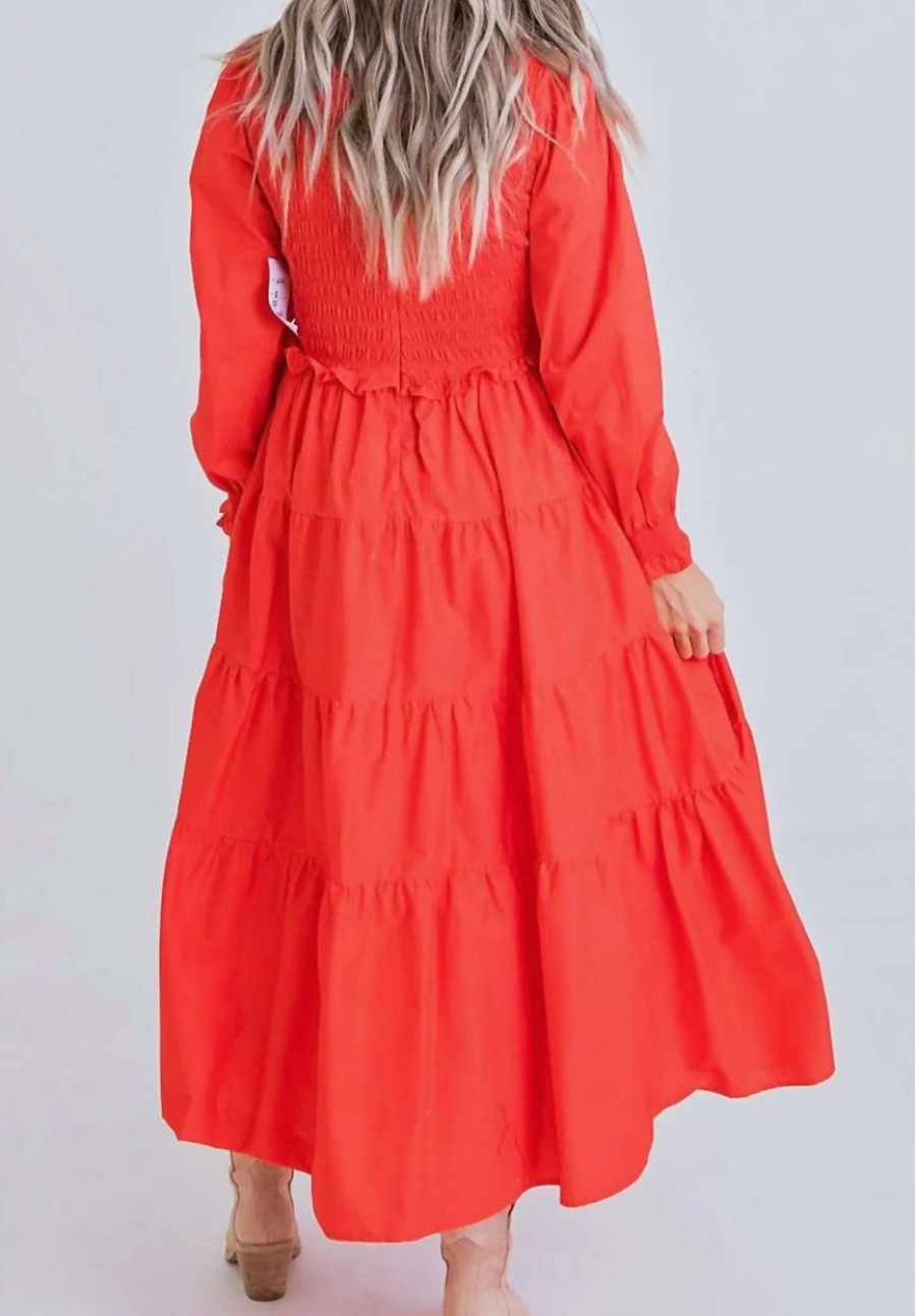 * | Karlie Women Patricia Poplin Smock Tier Maxi Dress In Red