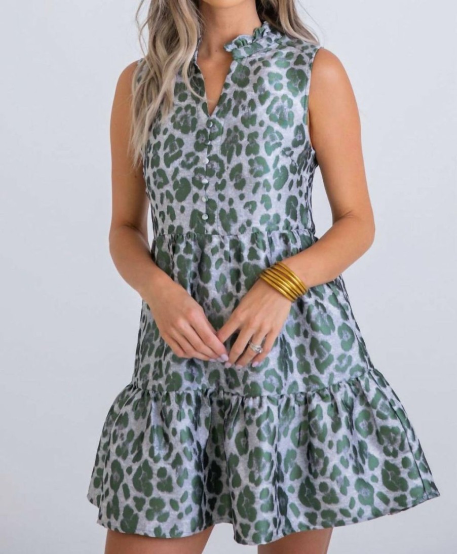 * | Karlie Women Tapestry Leopard Tier Mini Dress In Green