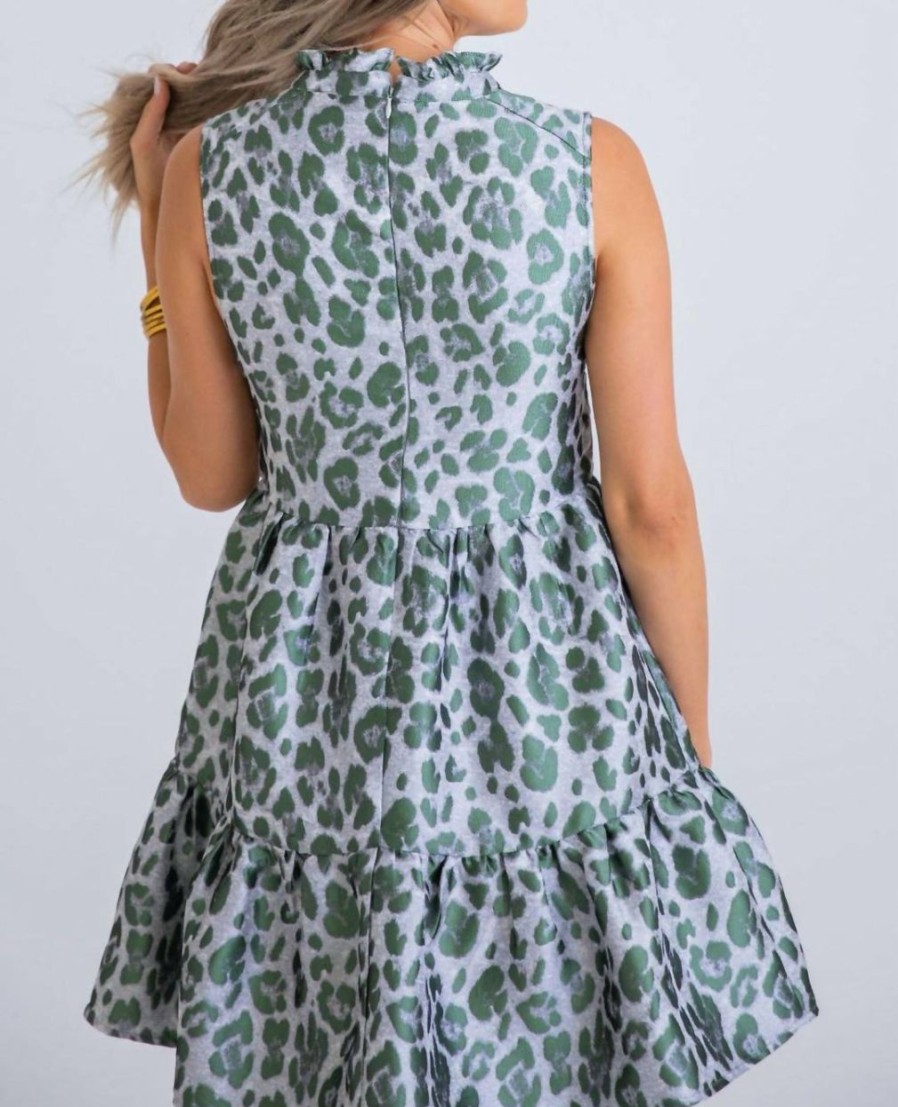 * | Karlie Women Tapestry Leopard Tier Mini Dress In Green