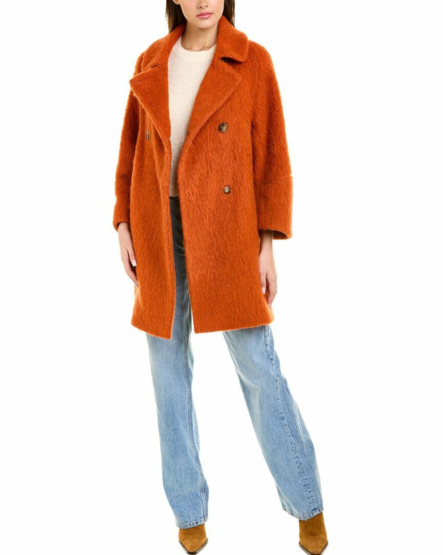 * | Women Cinzia Rocca Icons Double-Breasted Wool & Alpaca-Blend Peacoat Orange