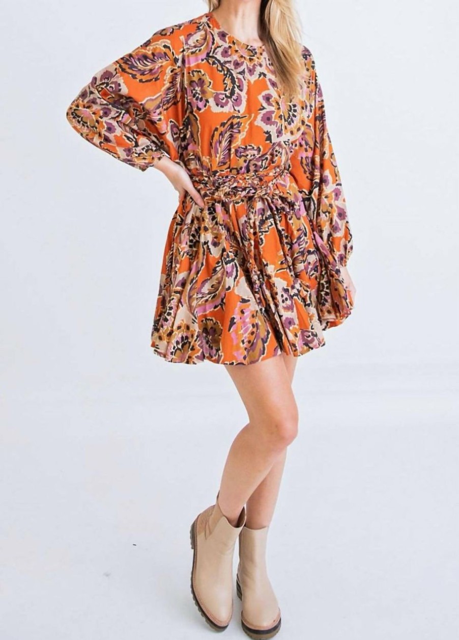 * | Karlie Women Floral Braid Rope Dress In Rust