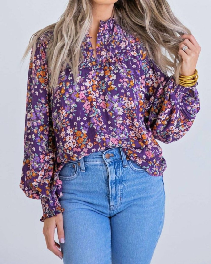 * | Karlie Women Floral Vintage Smock Top In Purple