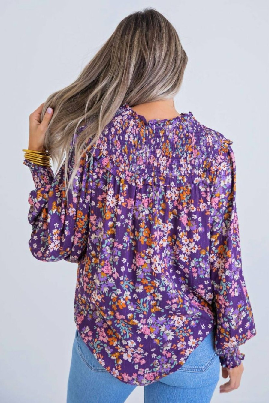 * | Karlie Women Floral Vintage Smock Top In Purple