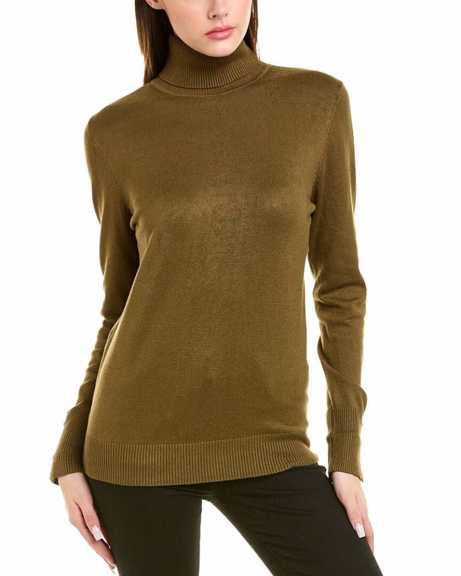 * | Women Joseph A. Button Cuff Turtleneck Sweater Dark Olive