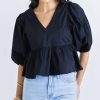 * | Karlie Women Solid V-Neck Poplin Top In Black