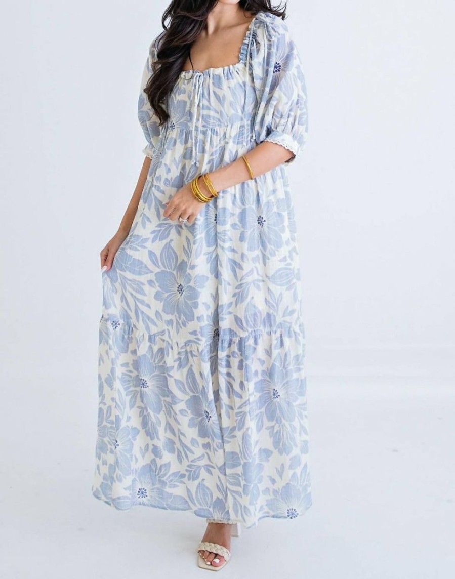 * | Karlie Women Linen Square Neck Maxi Dress In Blue