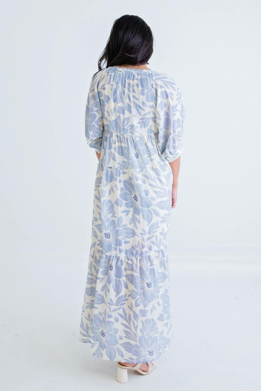 * | Karlie Women Linen Square Neck Maxi Dress In Blue