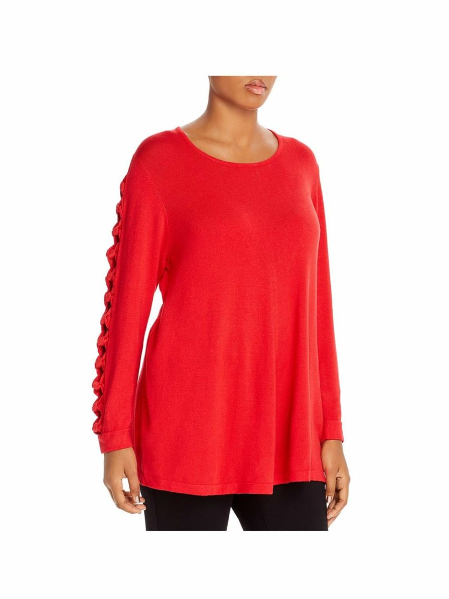 * | Joseph A. Plus Womens Lattice-Sleeve Solid Pullover Sweater Racing Red