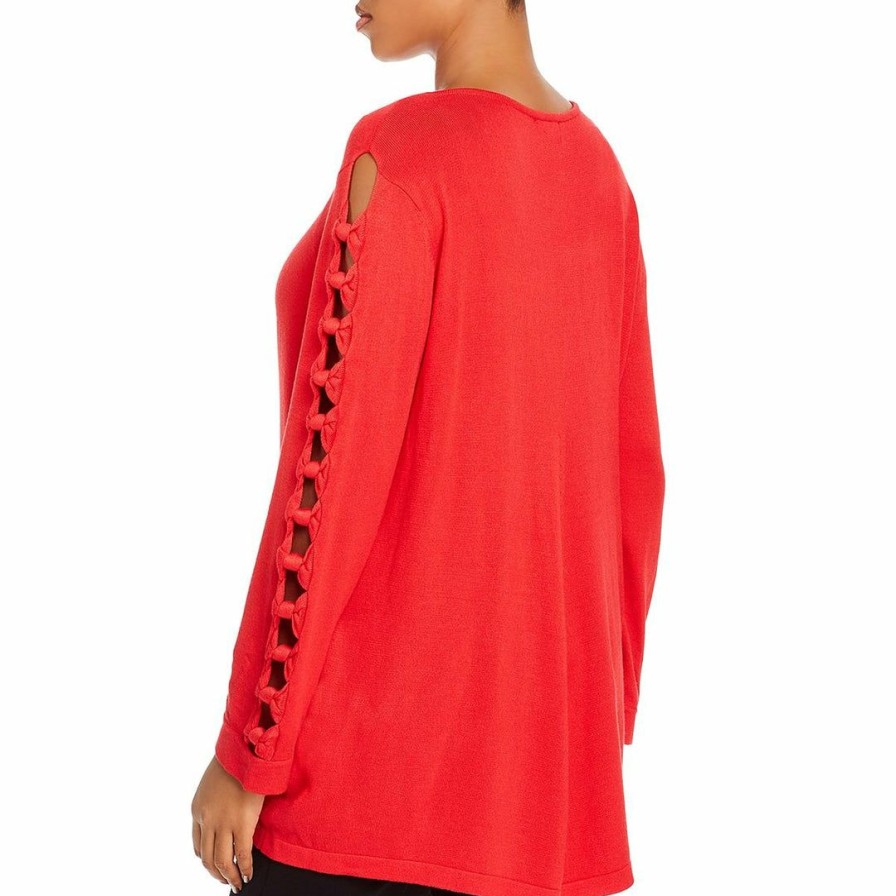 * | Joseph A. Plus Womens Lattice-Sleeve Solid Pullover Sweater Racing Red