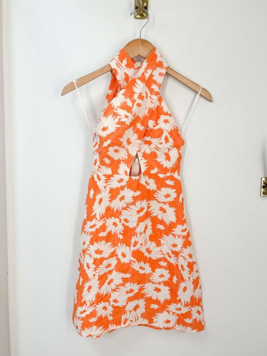 * | Karlie Women Floral Cross Front Halter Dress In Orange