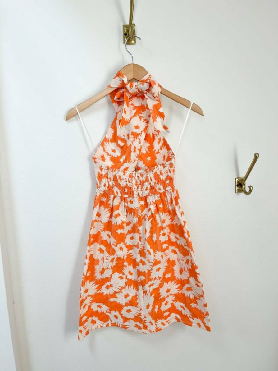 * | Karlie Women Floral Cross Front Halter Dress In Orange