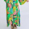 * | Karlie Women Tropical Dolman Sleeve Kaftan Maxi In Green