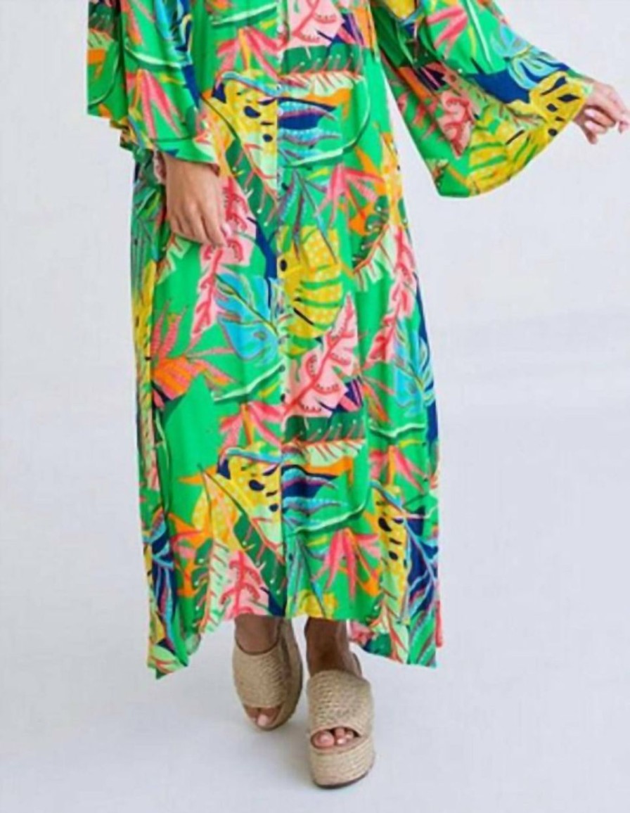 * | Karlie Women Tropical Dolman Sleeve Kaftan Maxi In Green