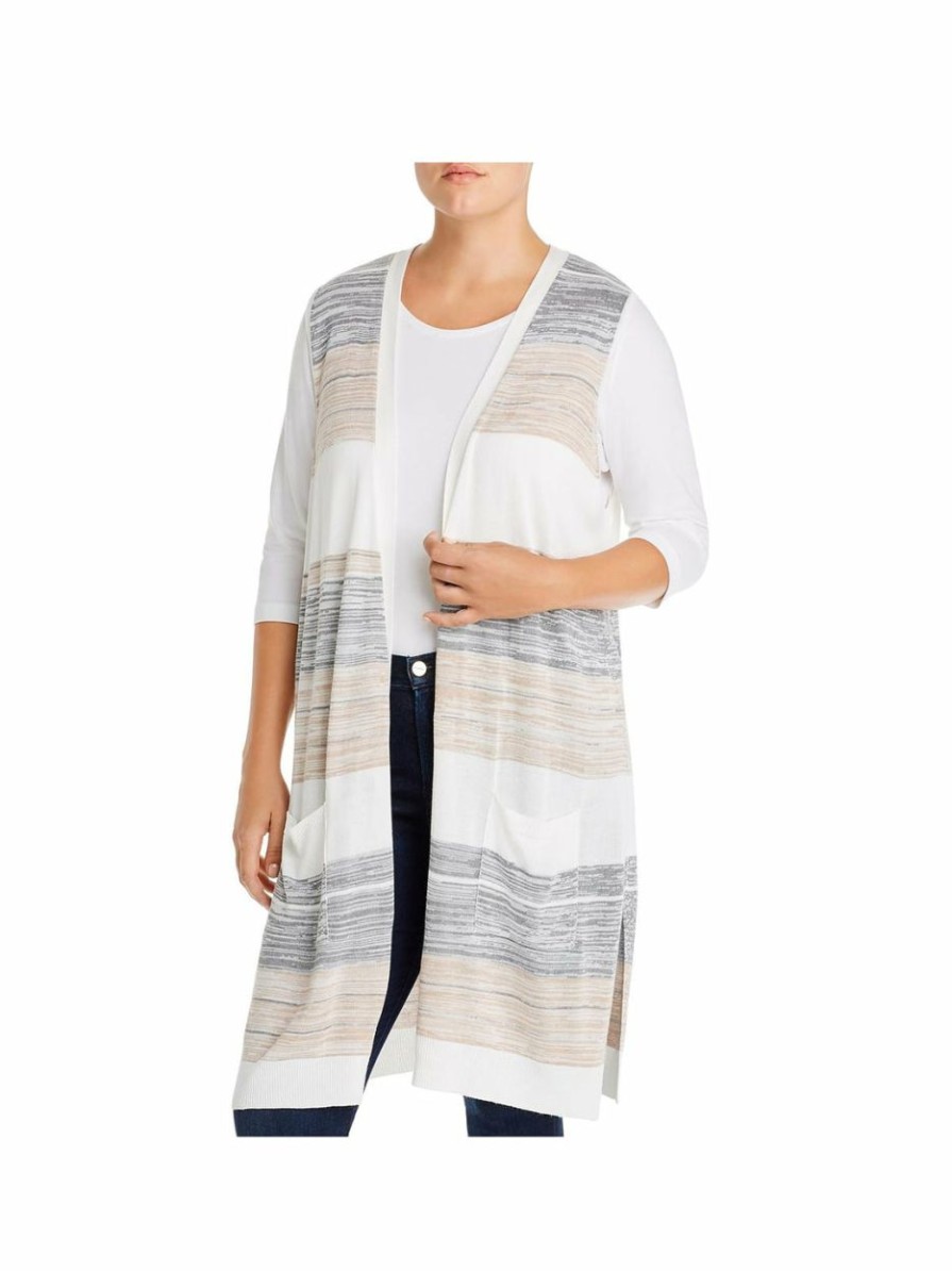 * | Joseph A. Plus Womens Duster Striped Cardigan Sweater Neutral Combo