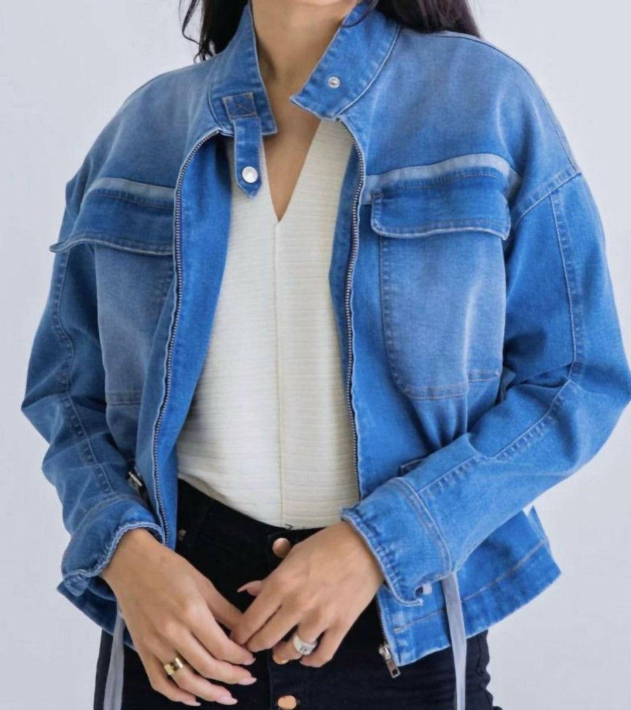 * | Karlie Women Denim Pocket Novelty Jacket In Blue