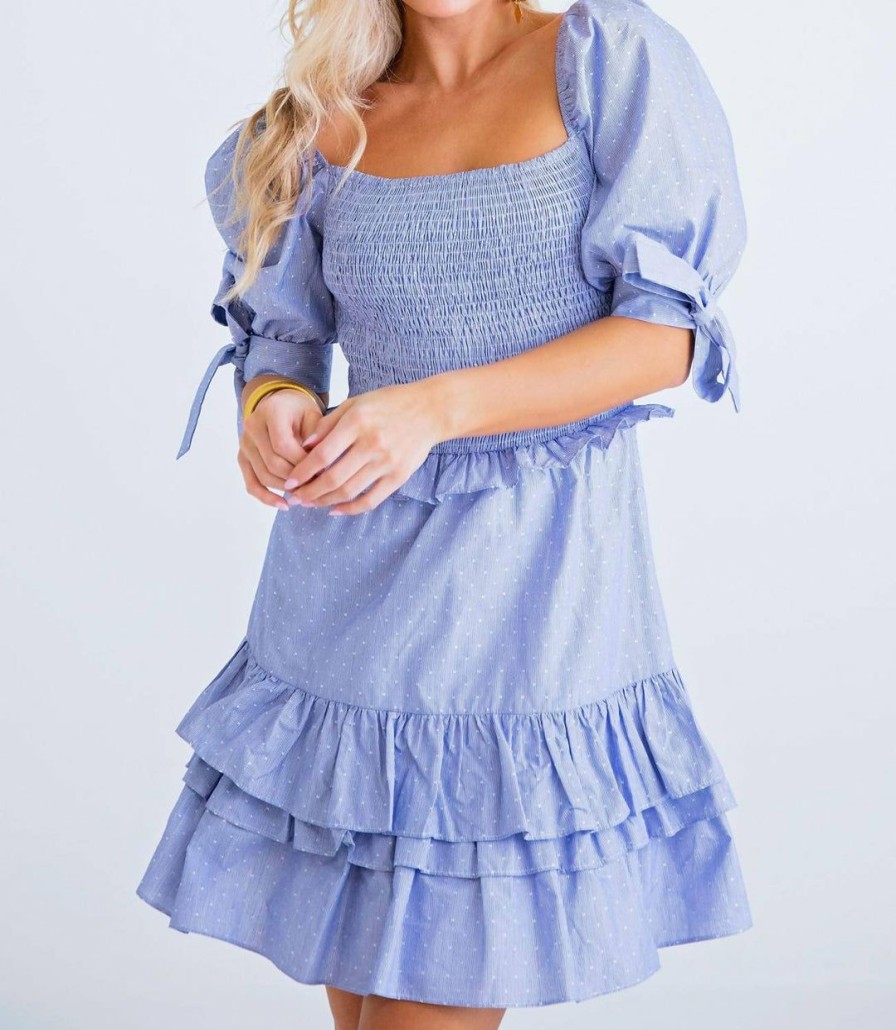 * | Karlie Women Stripe Swiss Dot Smock Tier Dress In Blue