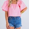 * | Karlie Women Solid Poplin Square Neck Top In Pink