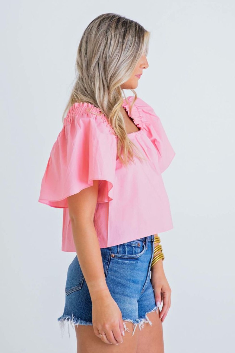 * | Karlie Women Solid Poplin Square Neck Top In Pink