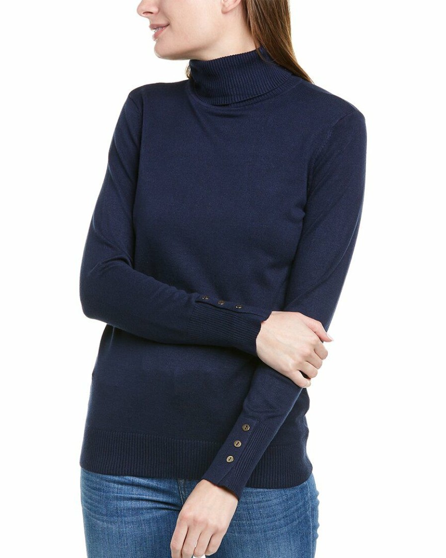 * | Women Joseph A. Button Cuff Turtleneck Blue