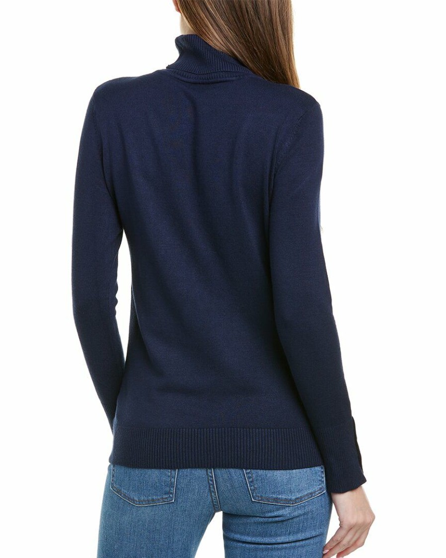 * | Women Joseph A. Button Cuff Turtleneck Blue