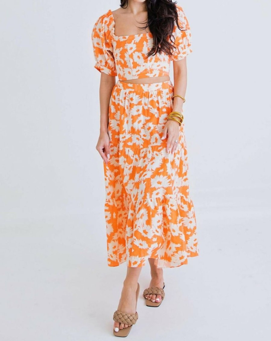 * | Karlie Women Floral Tier Maxi Skirt In Orange