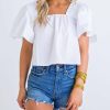 * | Karlie Women Poplin Square Neck Top In White