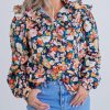 * | Karlie Women London Floral Button Up Shirt In Navy