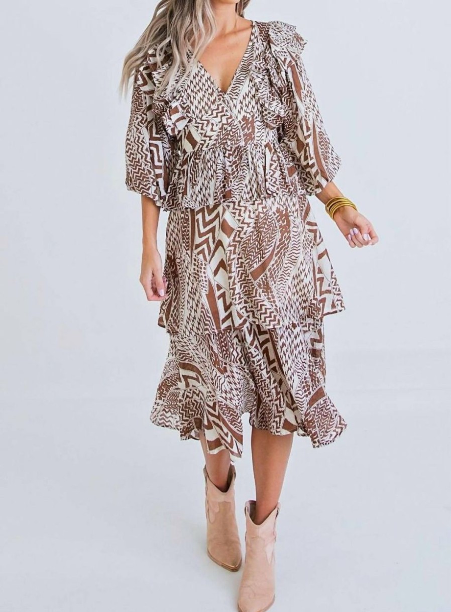 * | Karlie Women Geometric Ruffle Midi Dress In Tribal