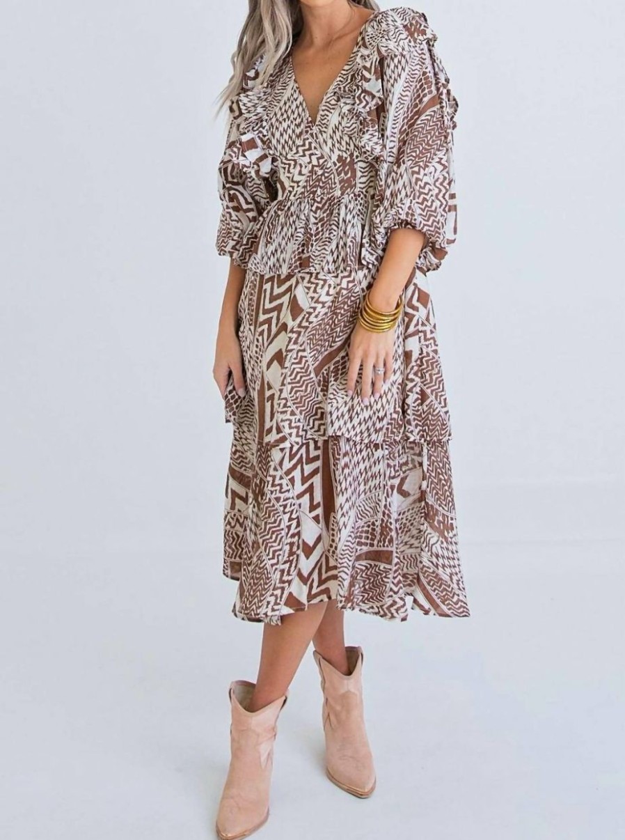 * | Karlie Women Geometric Ruffle Midi Dress In Tribal