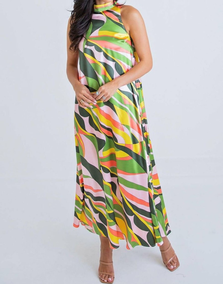 * | Karlie Women Abstract Halter Maxi Dress In Olive