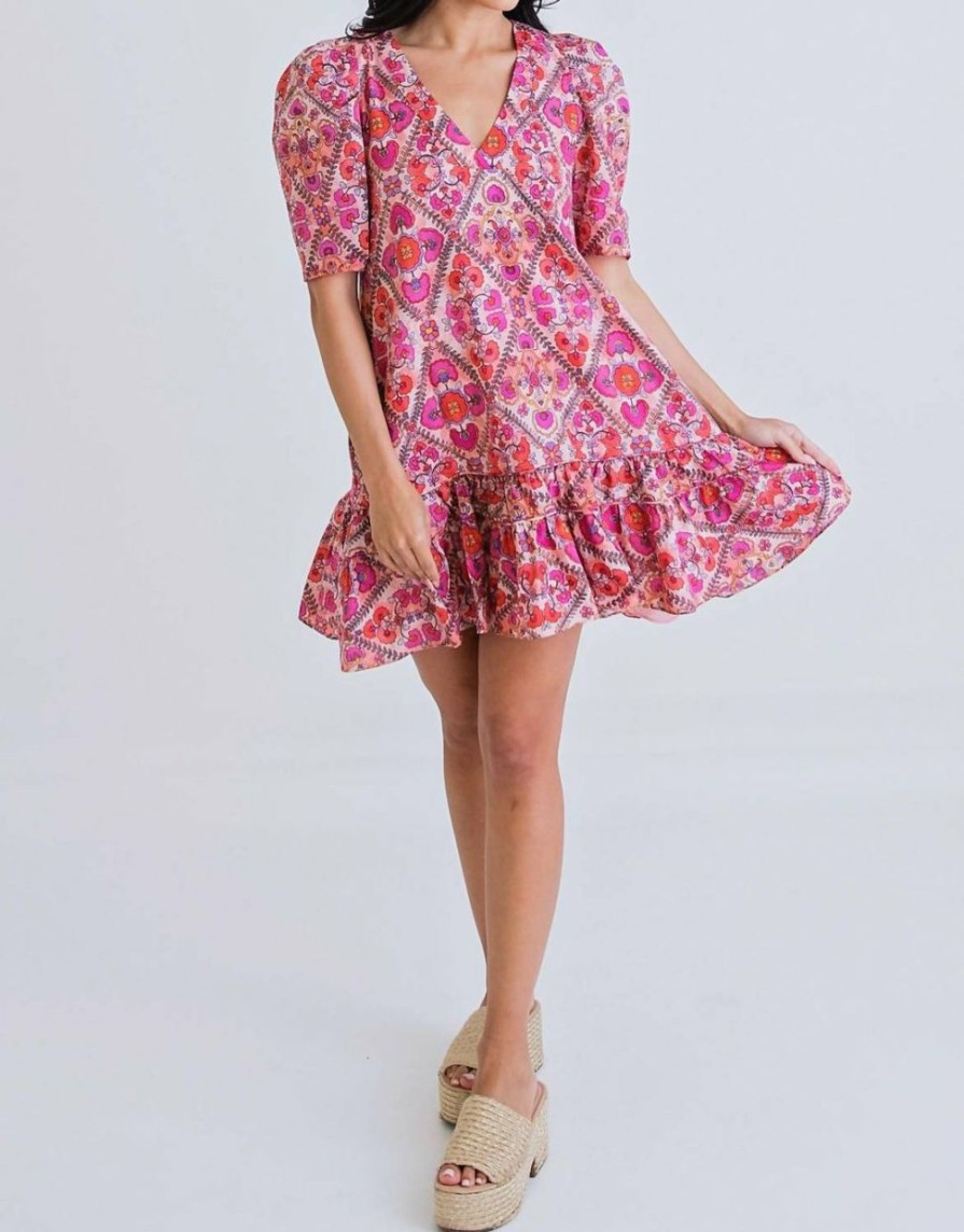 * | Karlie Women Floral Medallion V-Neck Ruffle Dress In Dress Pink