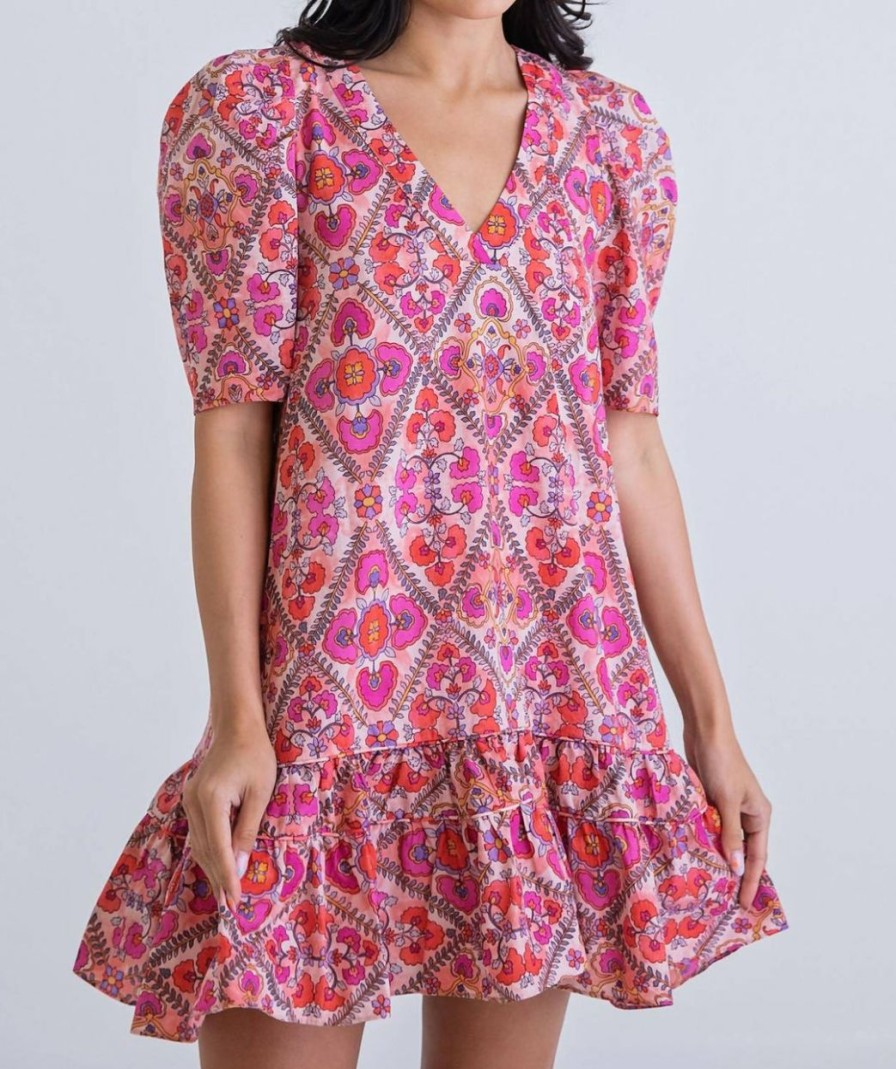 * | Karlie Women Floral Medallion V-Neck Ruffle Dress In Dress Pink