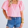 * | Karlie Women Poplin Square Neck Top In Pink