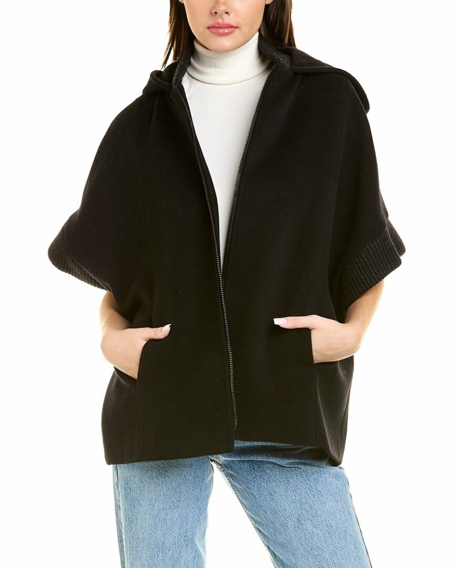 * | Women Cinzia Rocca Icons Wool & Cashmere-Blend Cape Coat Black