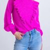 * | Karlie Women Ruffle Front Sweater In Magenta