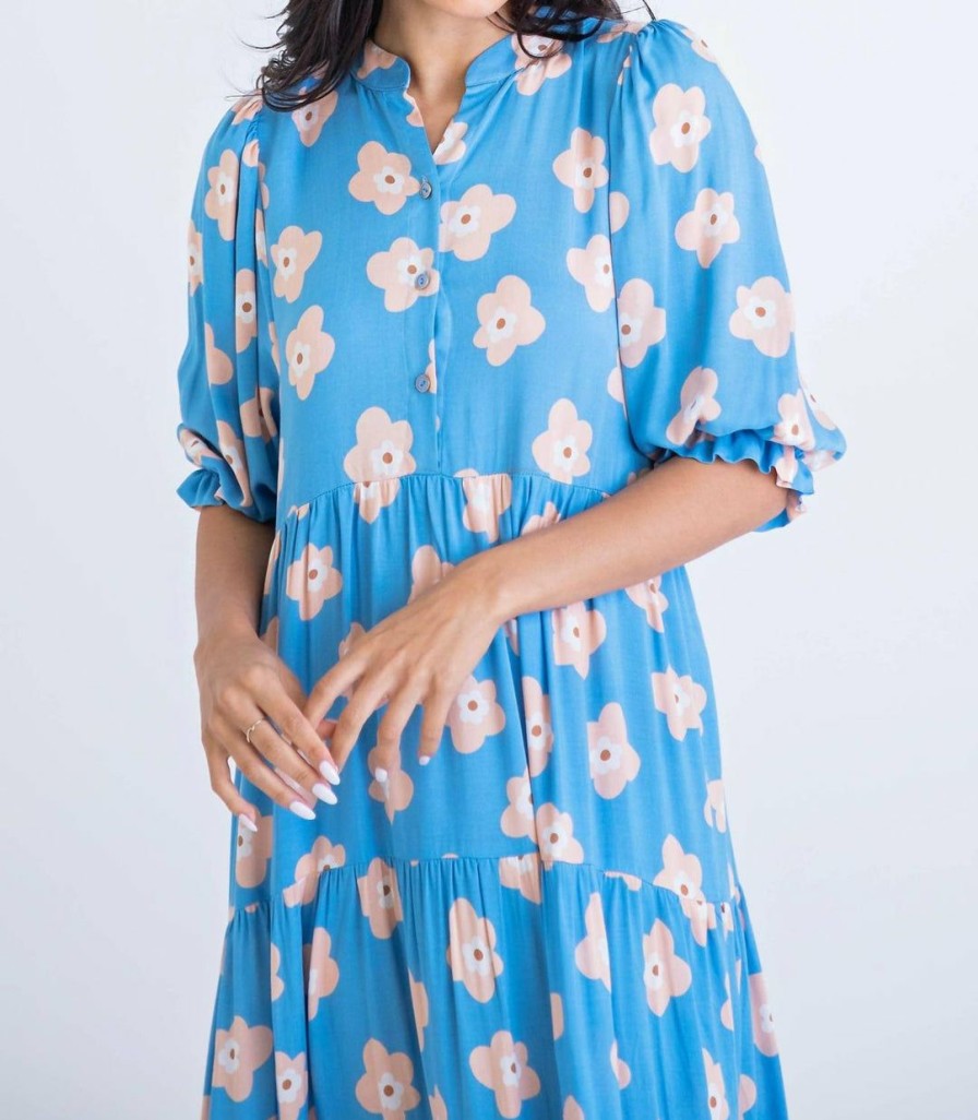 * | Karlie Women Floral Power Puff Sleeve Maxi Dress In Blue