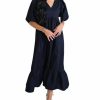 * | Karlie Women Solid Poplin V-Neck Maxi Dress In Black