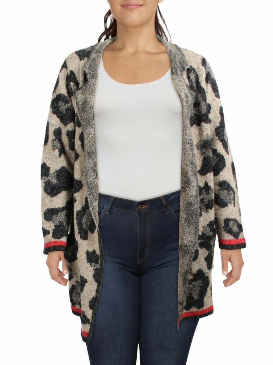 * | Joseph A. Womens Knit Notch Collar Cardigan Sweater Tipped Leopard