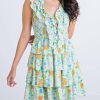 * | Karlie Women Floral Ruffle V Neck Smock Tier Dress In Lime