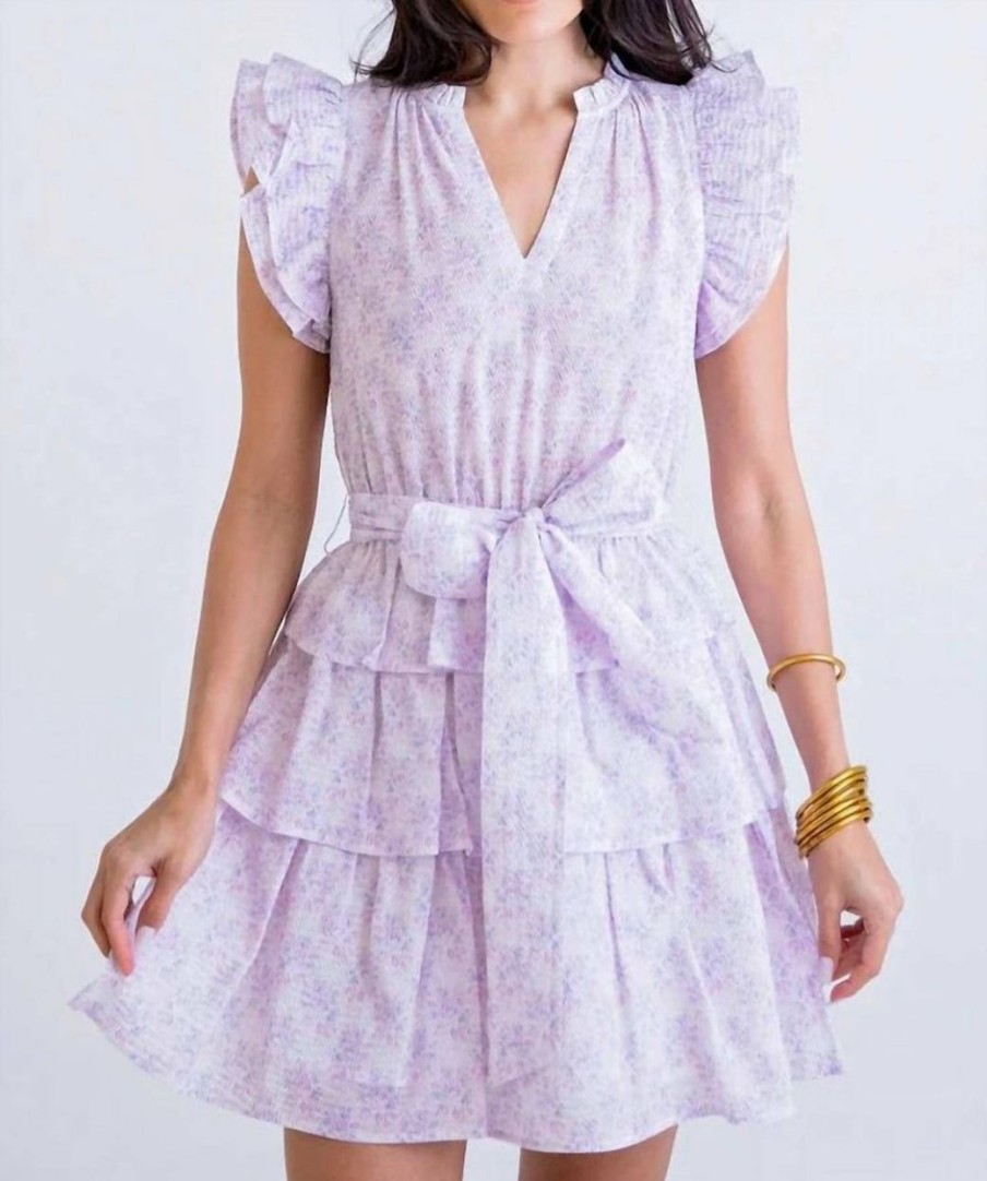 * | Karlie Women Floral Seersucker Ruffle Tie Dress In Lavender