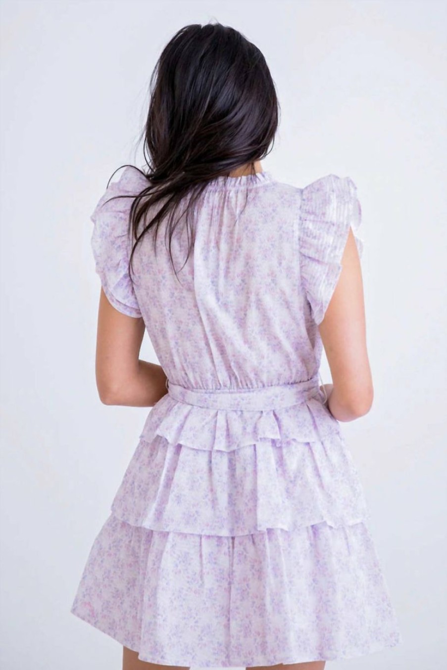 * | Karlie Women Floral Seersucker Ruffle Tie Dress In Lavender