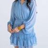 * | Karlie Women Solid Chiffon Button Dress In Blue